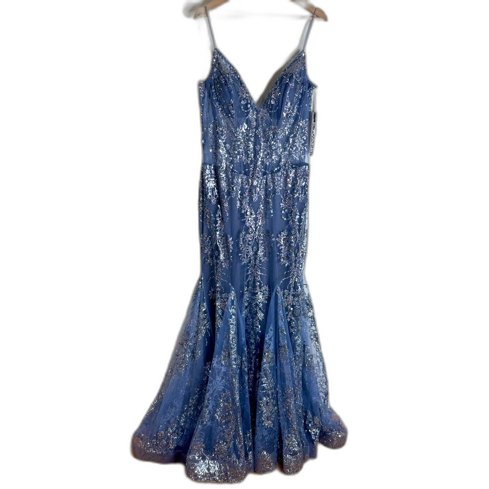 Jovani 3675 Embellished Elegant Blue Sequin Evening Gown in ink‎ size 16 formal